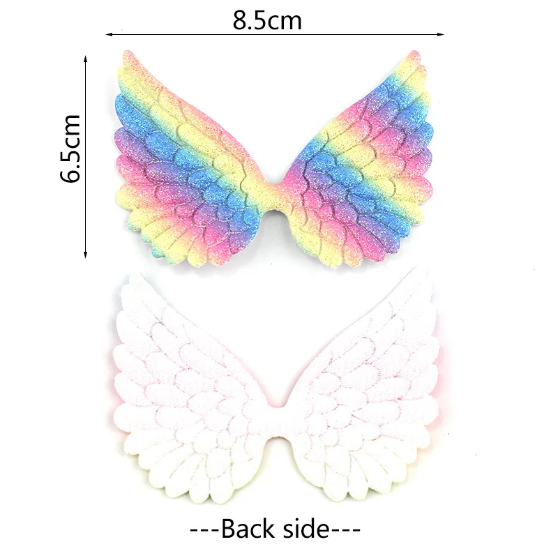 20Pcs 6.5*8.5cm Glitters Rainbow Angel Wings Appliques For DIY Kids Headwear Hairpin Crafts Decoration Clothing Accessories