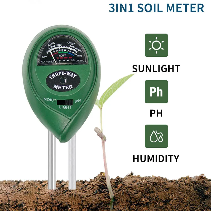 3 in 1 Soil PH Meter Sunlight PH Tester Garden Flowers Soil Moisture Sensor Meter Plants Acidity Humidity PH Monitor Detector