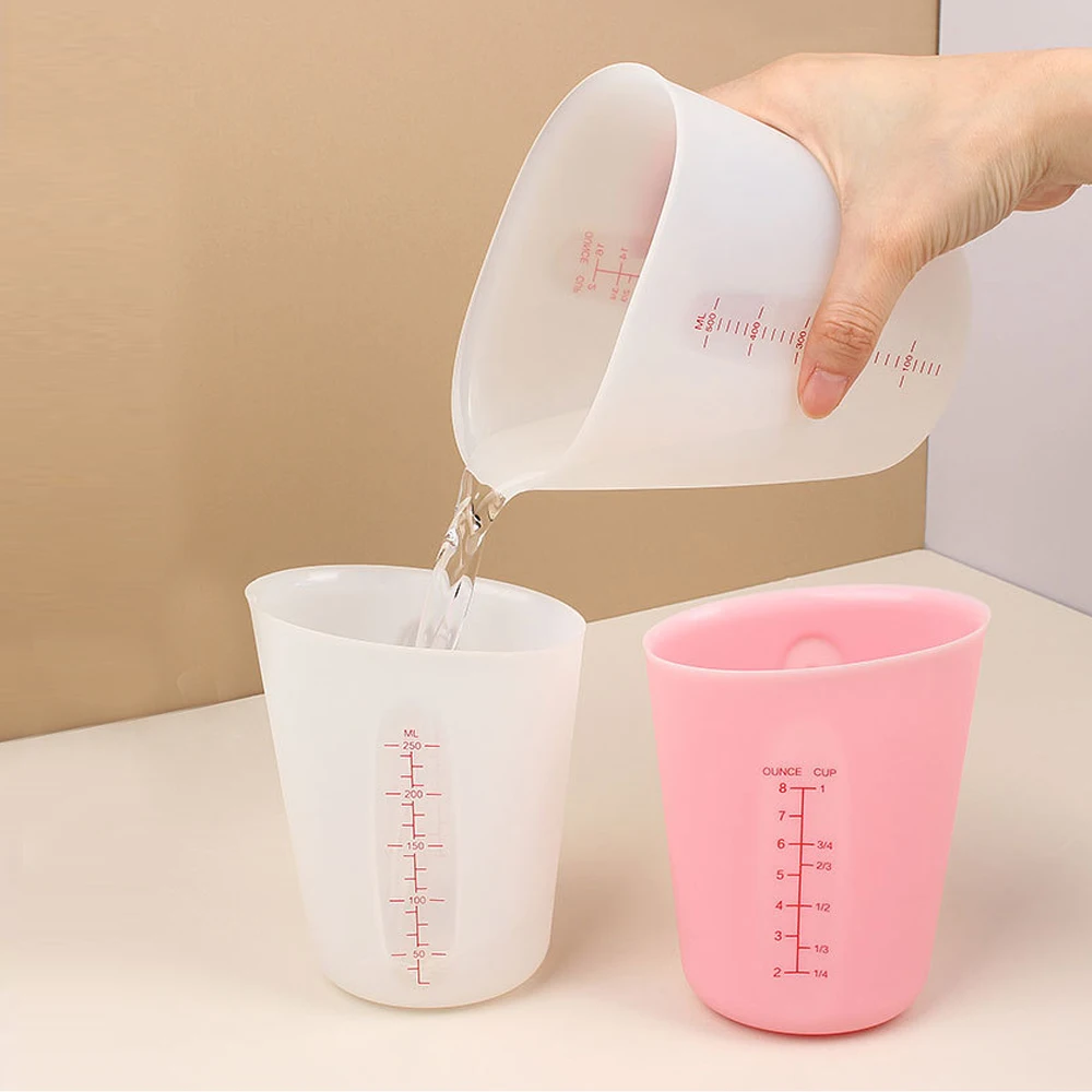 Silicone Measuring Cup with Scale Transparent Measuring Cup Heat Resistant Soft Measuring Cup Baking Tool Dishwasher Safe