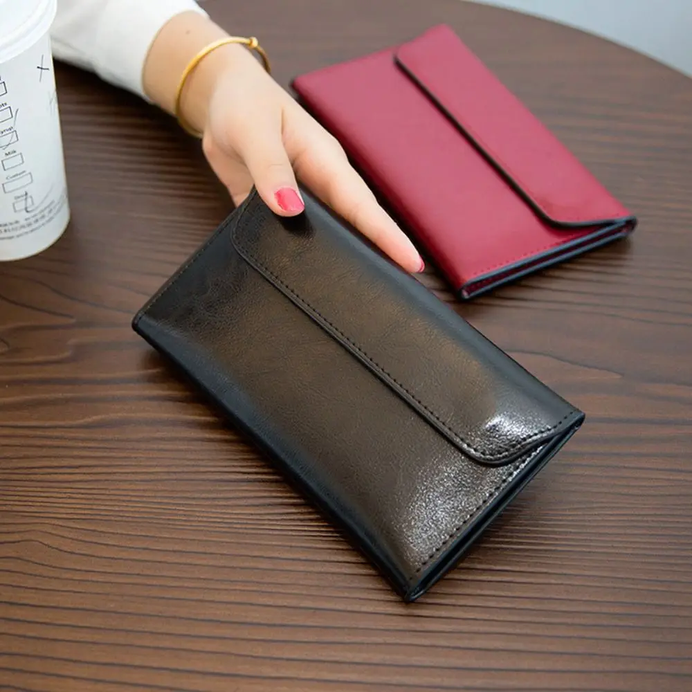 Ins Genuine Leather Envelope Wallets Korean Style Multifunctional Women Long Clutch Bag Portable Coin Purse Change Bag Women