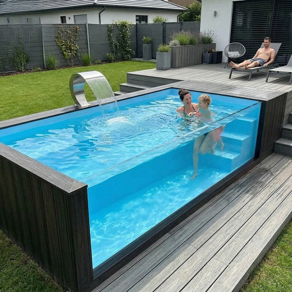 Small fiberglass prefabricated surface swimming pool for home gardens with full pool equipment, environmentally friendly