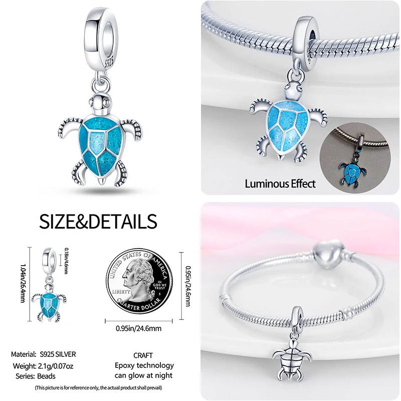 Perles de charme de la série Ocean, argent regardé 100%, tortue et crabe, adaptées au bracelet Pandora original, bijoux de bricolage, 925 authentiques