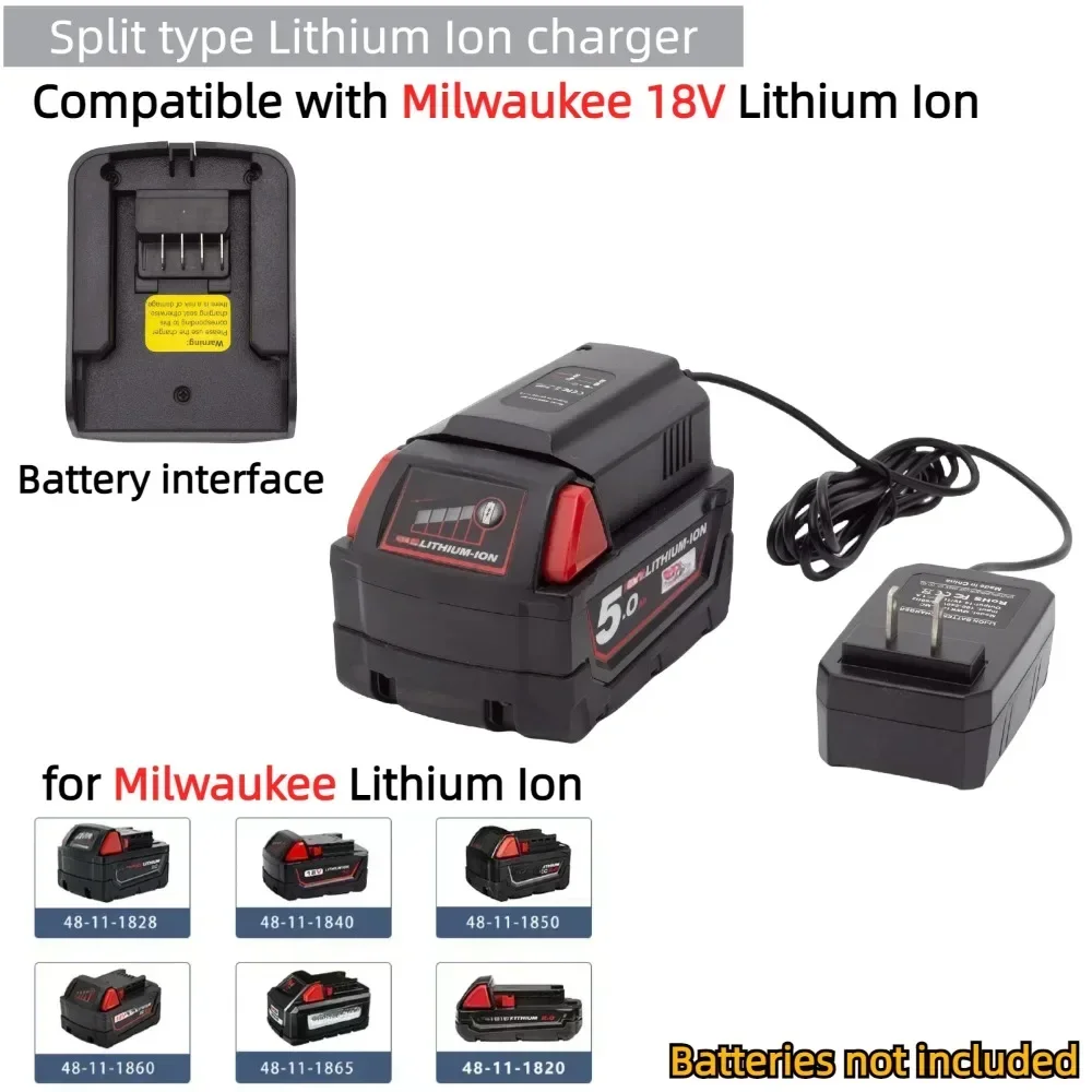 Split Type Lithium Battery Charger for Milwaukee 18V Battery 48-59-1812/1860 48-11-1860 Series Input 100-240V Output 18V/1.5A