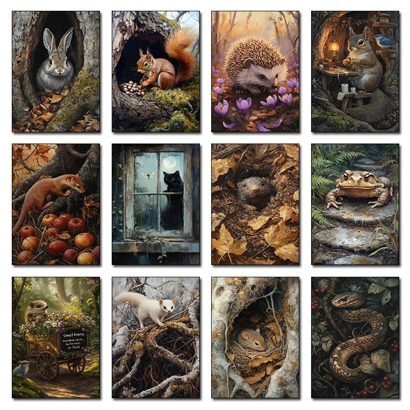 Retro Realism Naturalism Whimsical Wild Boar Water Vole Among Reeds Animals Poster Canvas Paintings Wall Art Pictures Home Decor