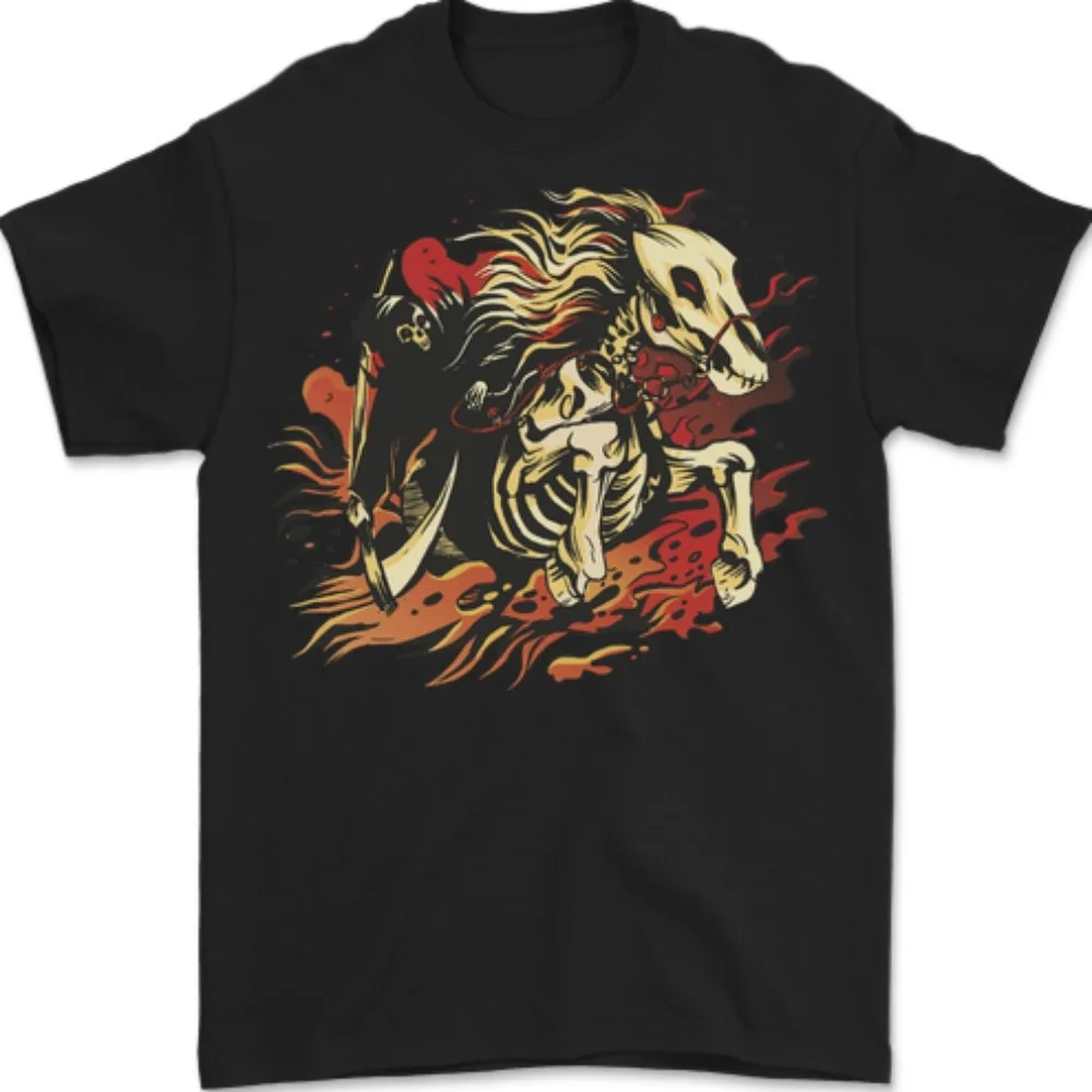 

Мужская футболка Grim Reaper Horse From Hell, рубашка со скелетом Horse, уникальные и нишевые топы для мужчин и женщин, модная летняя хлопковая футболка с круглым вырезом