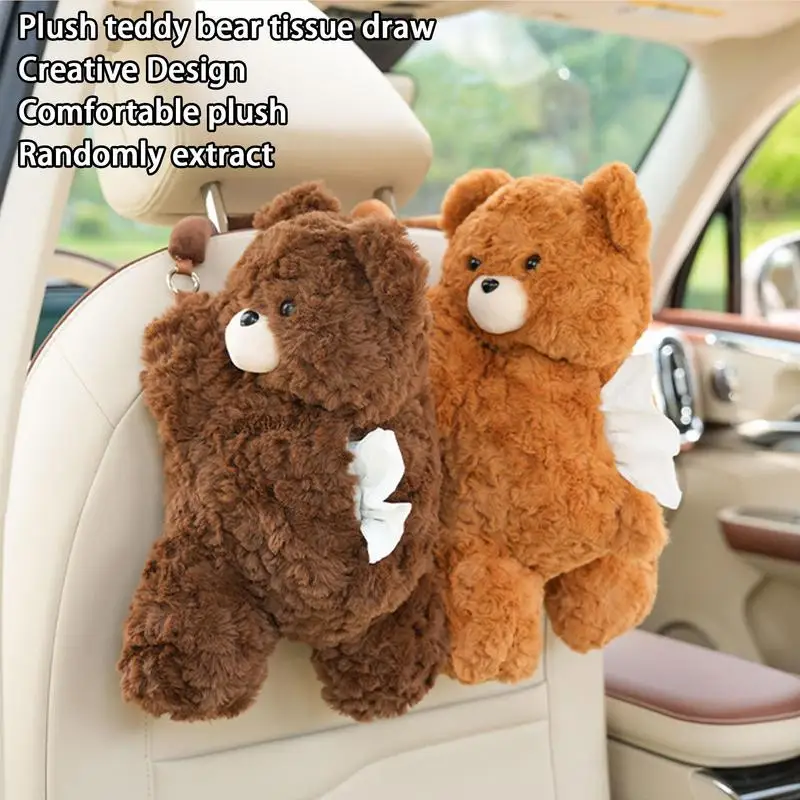 Plush Animal Tissue Box Bear Decorative Organizer Adorable Napkin Tissue Box Case Paper Storage Holder For Car Home Decoration