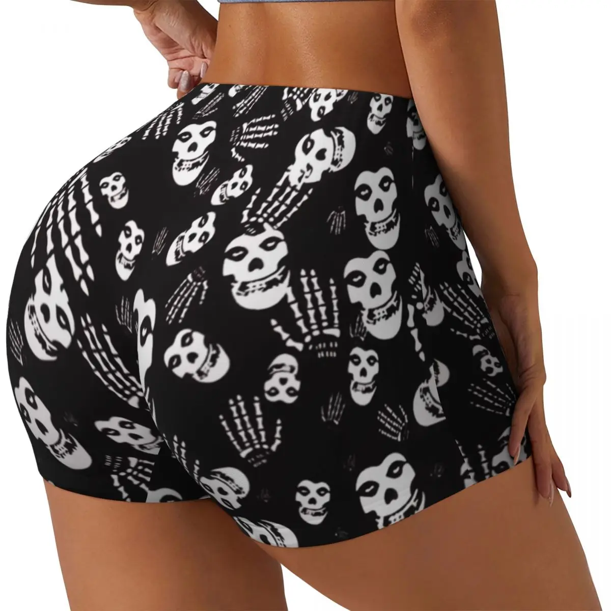 Custom Women Misfits Skulls Workout Yoga Shorts Athletic Gym Running Volleyball Shorts