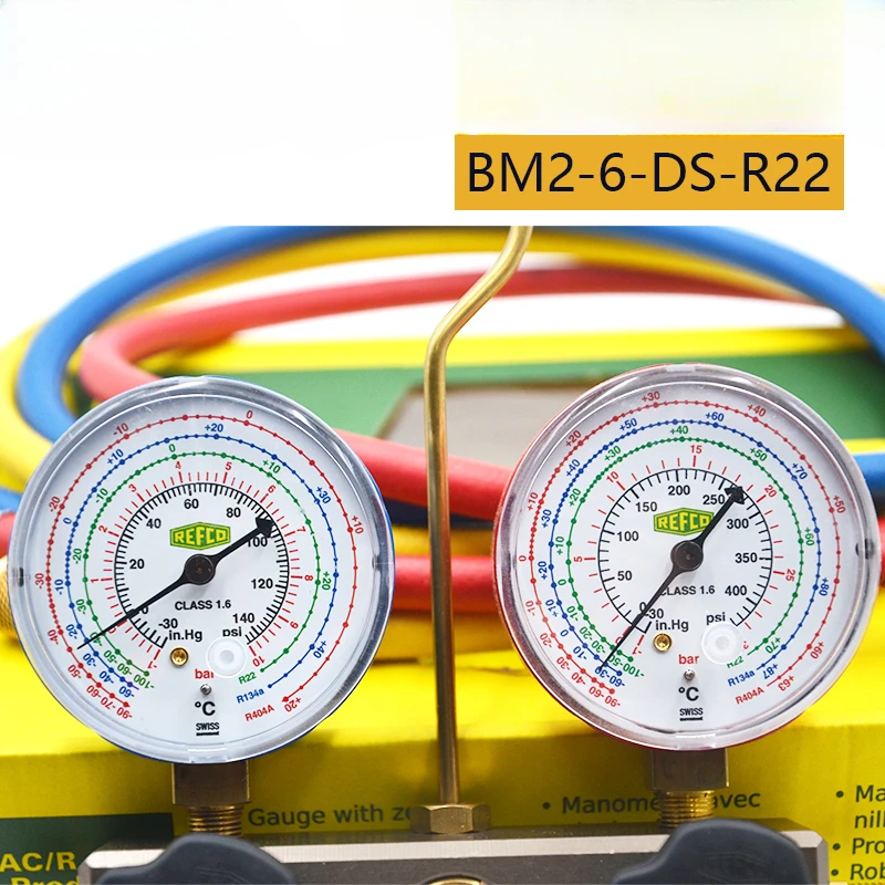 Double Gauge Valve BM2-6-DS-R22 Air Conditioning Refrigerant Snow Pressure Gauge with Fluorine