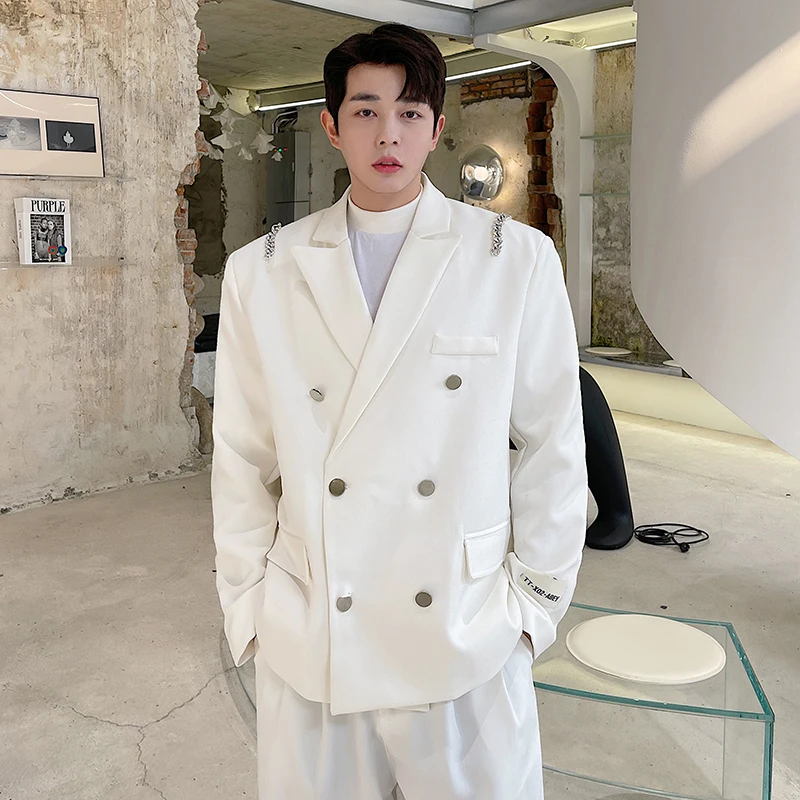 

Spring 2025 Men's Casual Fashionable White Suit Jacket High-End Design Korean Style Leisure Outerwear Long Sleeve Regular Fit