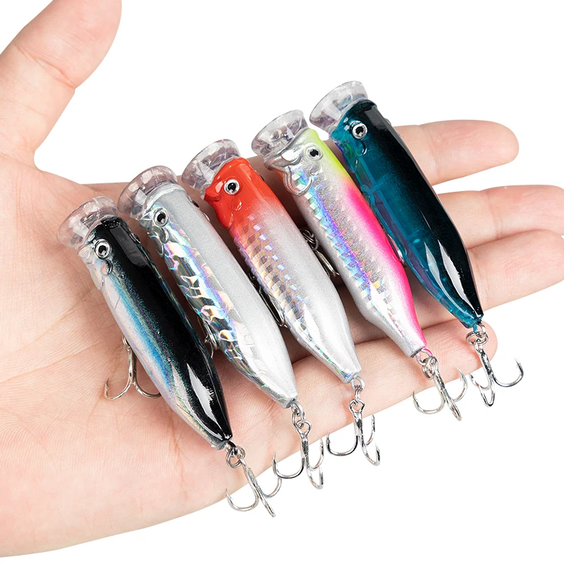 

1Pc 7cm Popper Fishing Lures 9.4g Wobblers Hard Artificial Bait Topwater 2 Strong Treble Hooks 3D Eyes Pesca Sea Fishing Tackle