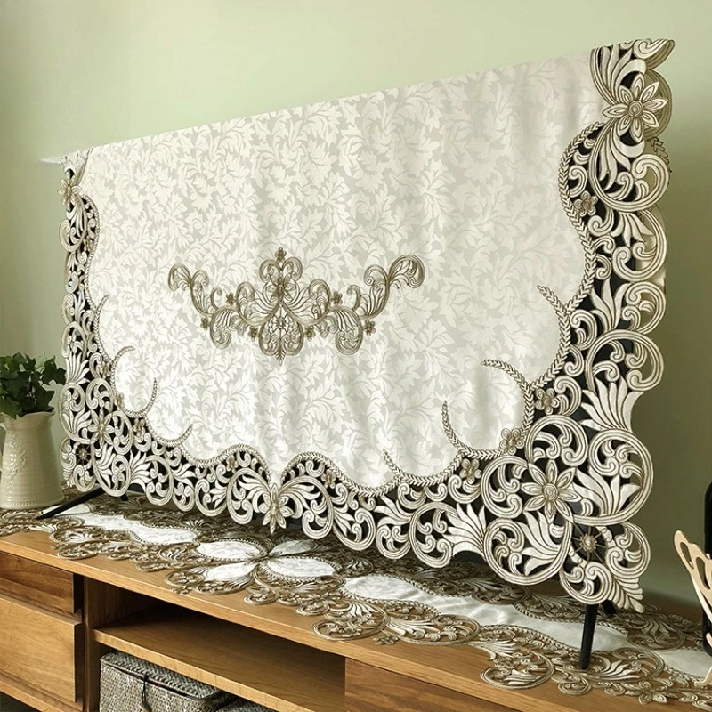 Embroidered Fabric TV Dust Towel,55/65/75/85Inch Curved LCD Cover,European Neo-Chinese Cloud & Scroll Pattern