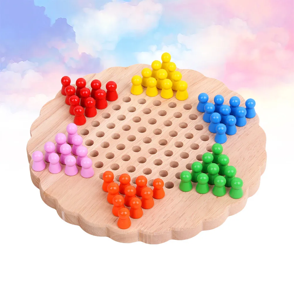 1pcs-flower-shape-wooden-checkers-creative-educational-board-trainer-chinese-draughts-kids-strategic-game