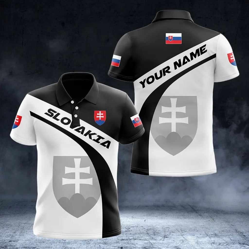 Slovakia Flag & Coat of Arms Customized Polo Shirt Summer Casual Streetwear Men\'s Fashion Loose Jersey Plus Size Sportswear