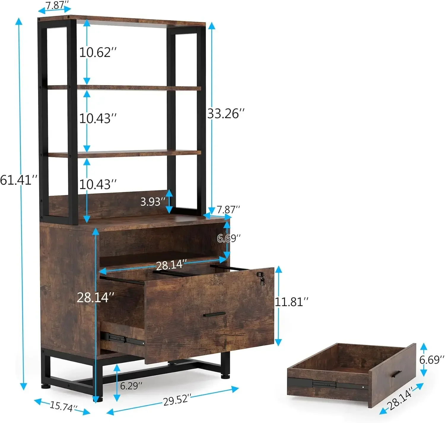 2 Drawer Vertical File Cabinet with Lock & Bookshelf, Letter Size Large Modern Filing Cabinet Printer Stand