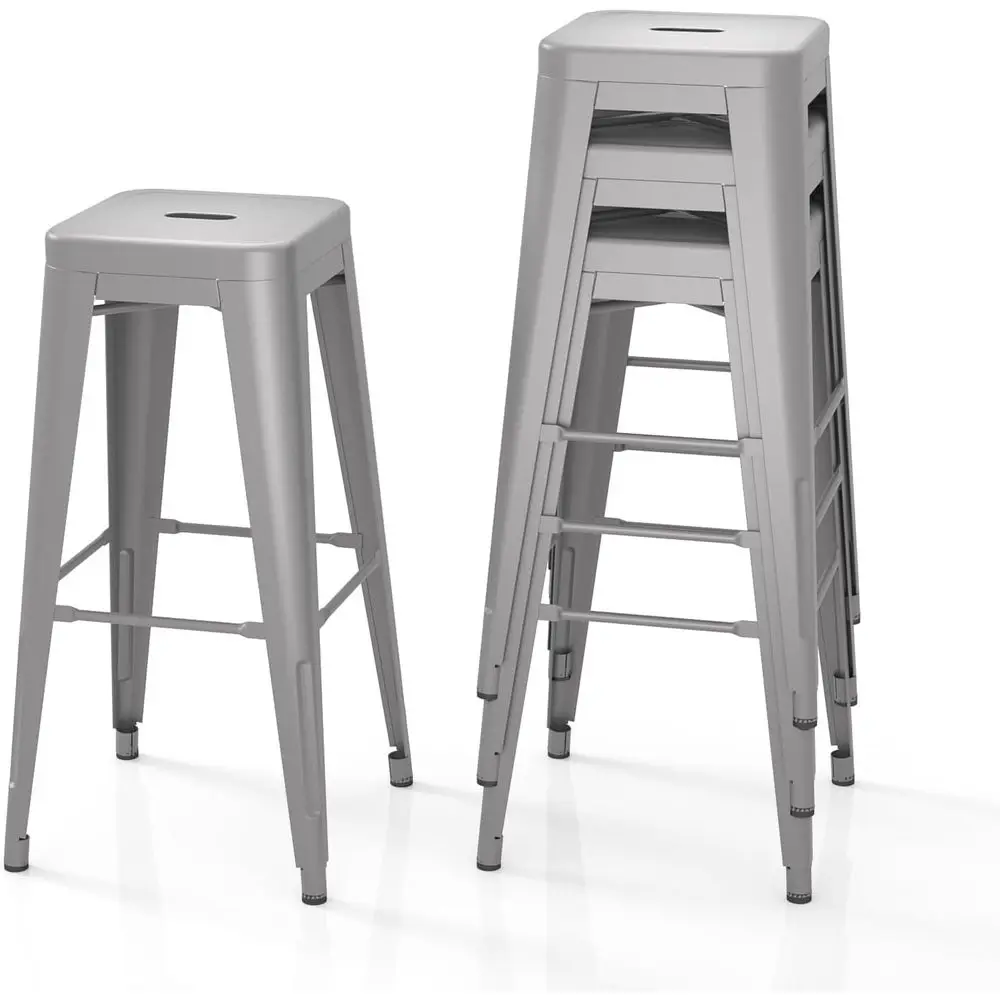 

Stackable Metal Bar Stools, Set of 4, Grey, Height 30