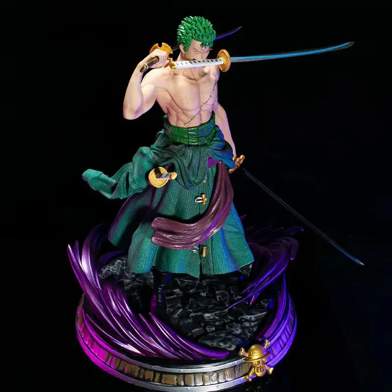 One Piece Jumbo Phantom Zoro Anime Actionfigur 34 cm mit zwei Kopfskulpturen, Desktop-Dekoration, Fans, Ornamente, Collietible-Geschenk