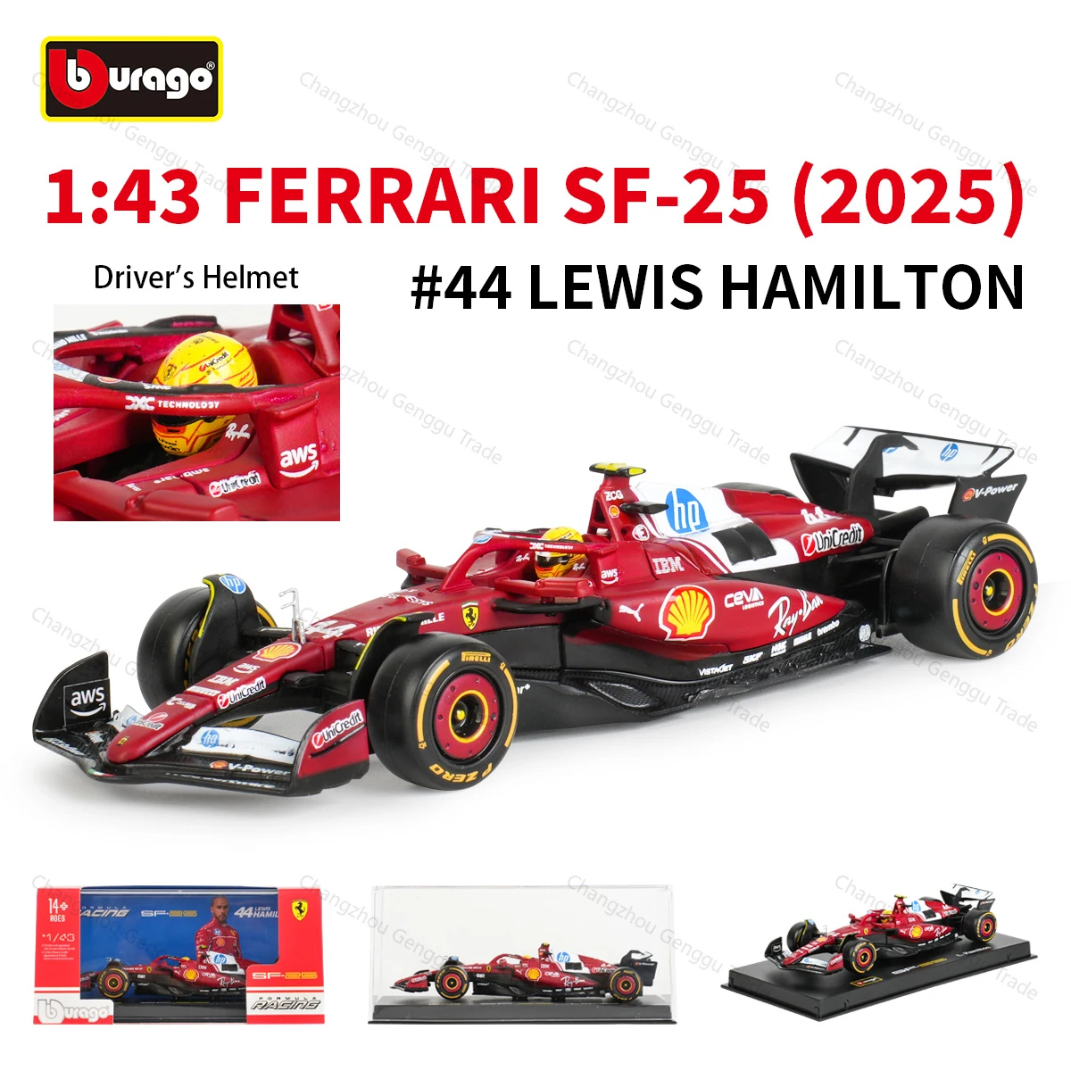 ببوراغو 1:43 فيراري 2025 SF25 # 16 # 44 F1 Formula Car Die Cast Vehicles نموذج قابل للجمع ألعاب السباق صندوق أكريليك #3