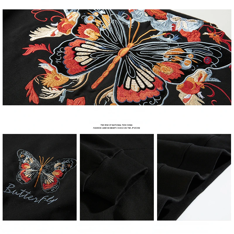 Butterfly Embroidery Hoodies Men Women Fashion Harajuku Sweatshirts Vintage Hip Hop Hoodies Streetwear Designer Couple Pullover