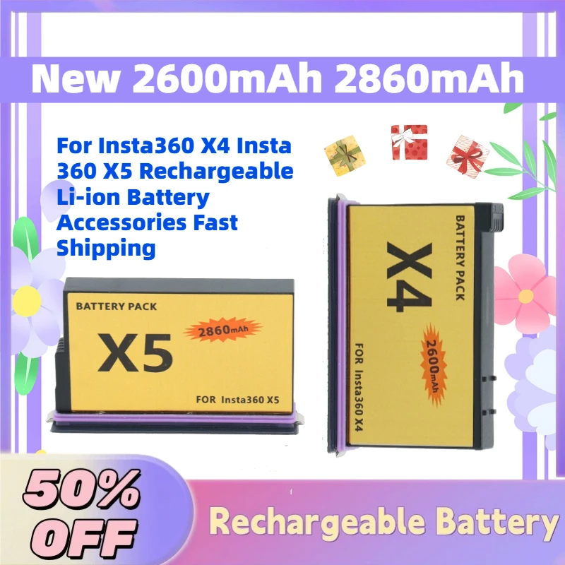 

Grade A New 2600mAh 2860mAh Digital Battery for Insta360 X4 Insta 360 X5 Rechargeable Li-ion Battery Accessories Fast Shipping