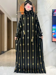 High Grade Cotton Fabric Ramadan Muslim Two-Hat Abaya Dubai Turkey Islam Prayer Clothes Gold Dust Dress Islam Women Dress Kaftan