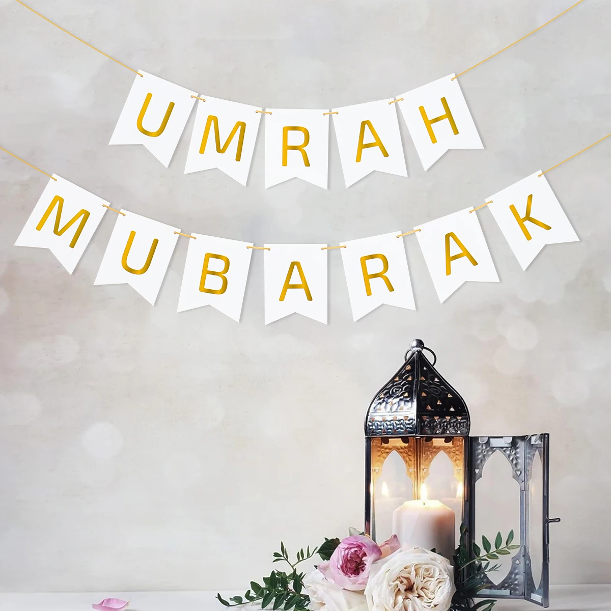 لافتة Umrah مبارك لتزيين عيد مبارك 2025 لافتة الرايات المنزلية لرمضان كريم إسلامية للحفلات الإسلامية هدايا عيد الأضحى