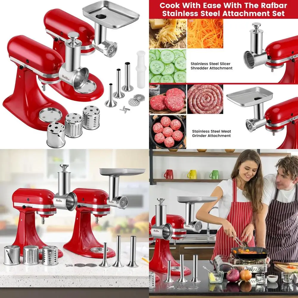 

KitchenAid Mixer Attachments: Stainless Steel Meat Grinder, Slicer, Shredder, and Cheese Grater - Dishwasher Safe