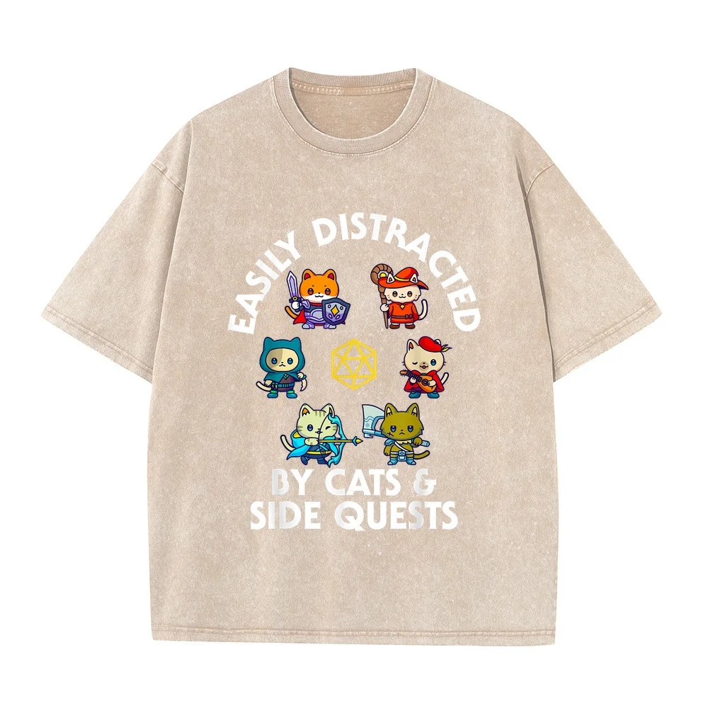 RPG Gamer Cats Side Quest Funny Nerd ADHD Cat Men Women Kids T-Shirt 옷 Cartoon Unisex Tee Graphic Short Sleeve Kitten Pet Owner