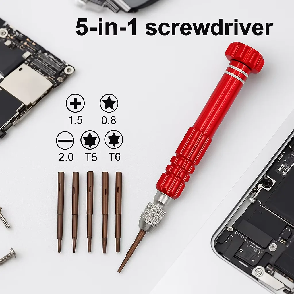 Kit de Reparo 5 em 1: Conjunto de Chaves de Fenda e Ferramentas para Abertura e Reparo de Celulares (iPhone, Huawei, Xiaomi, Samsung)