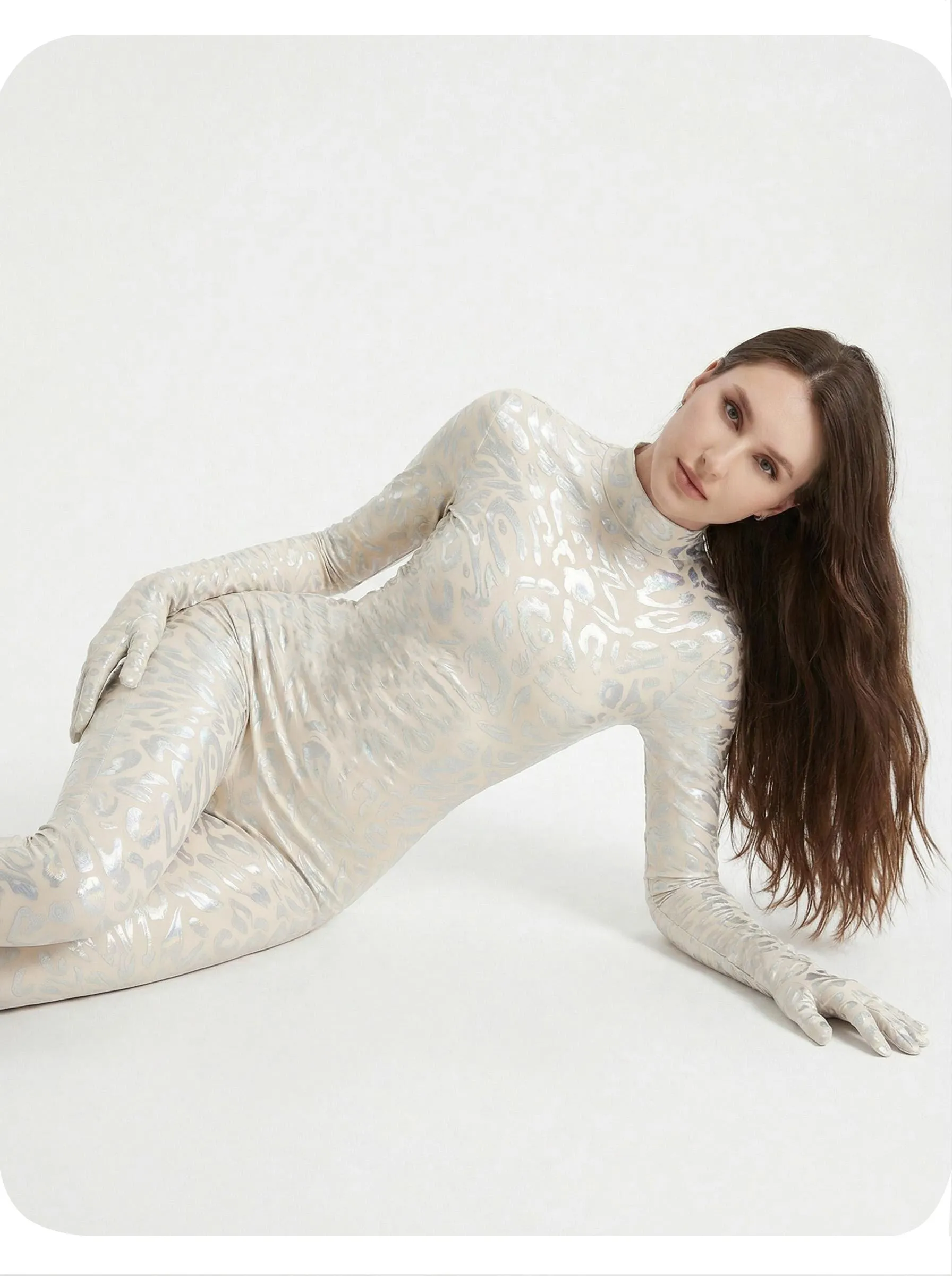 Sexy Women Long Sleeve Gloves Glossy Jumpsuit Zentai Suit Fitness Print Bodycon Plus Size Yoga Playsuit