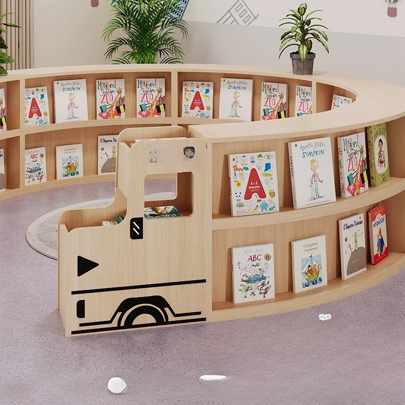 Kindergarten picture book rack, children's institution train double-sided bookshelf, ring bookcase