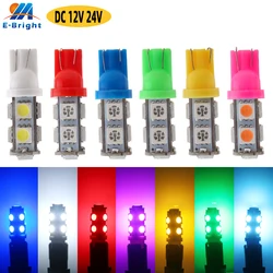12V 24V W5W 194 T10 5050 9SMD LED Bulb RV Camper Truck Car Door License Plate Reading Light White Blue Red Green Amber Pink 4PCS