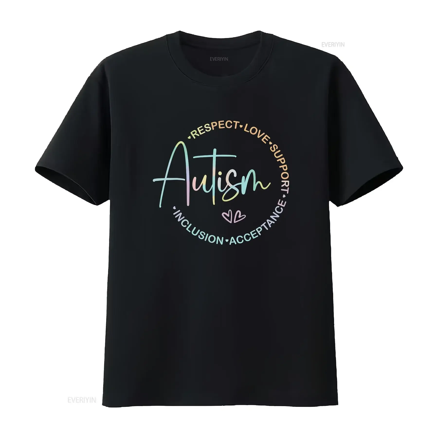 'Autism Respect Love Support Acceptance Inclusion' Print T shirt Casual Top vintage Washed homme Comfortable graphic