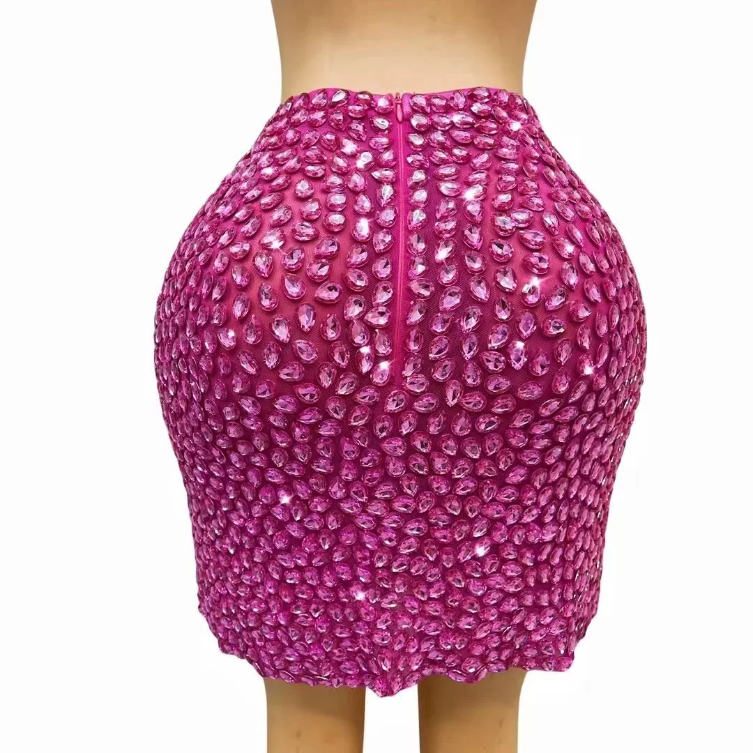 Luxe diamanten minirok sprankelende stretch feestverjaardagsjurk voor dames prestatiekostuumshow podiumkleding