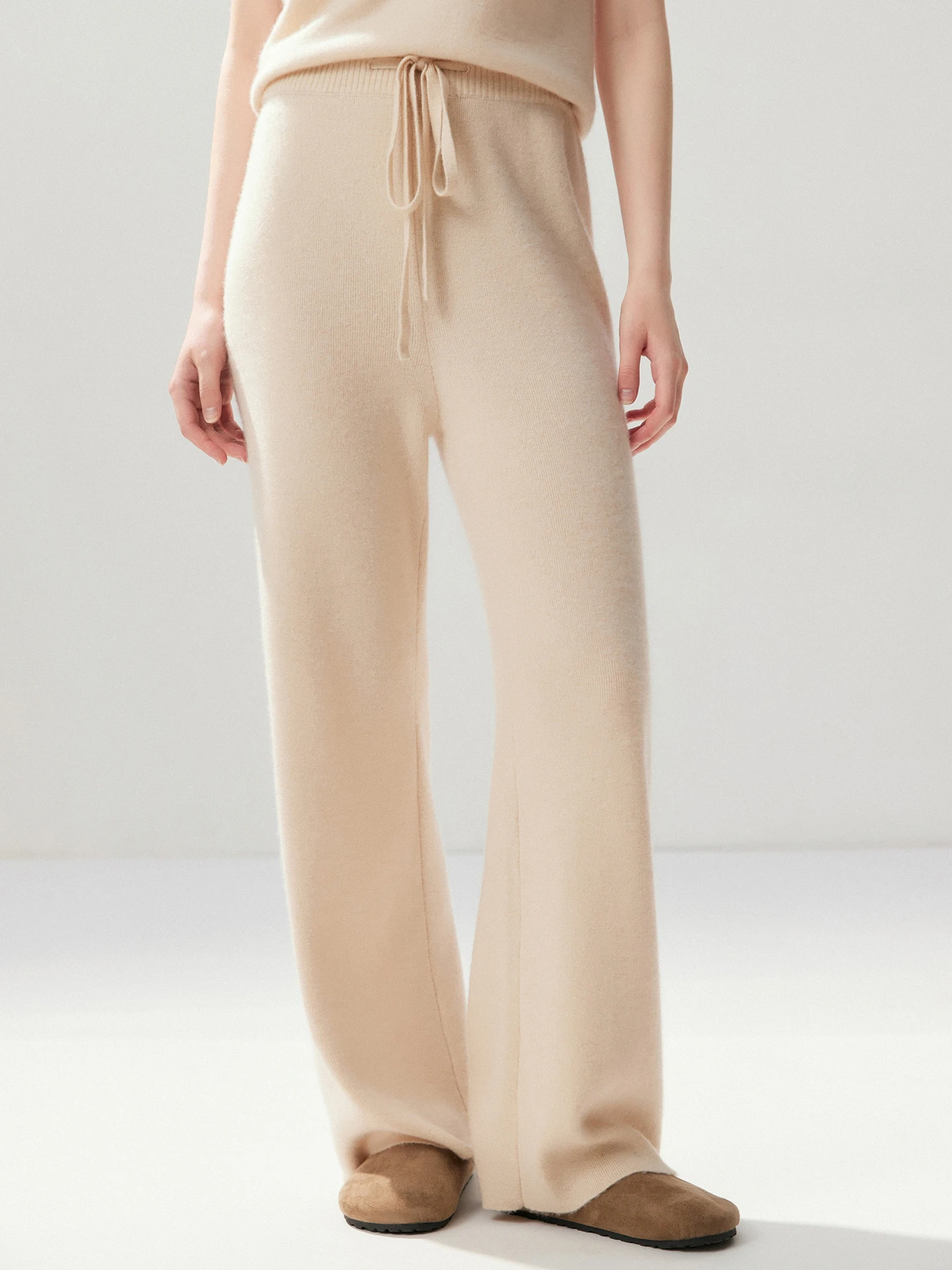 Light Luxury Women's 100% Pure Cashmere Pants Autumn Winter Soft Knitwear Full Length Lady Clothing Bottom Flat Elegant Trousers