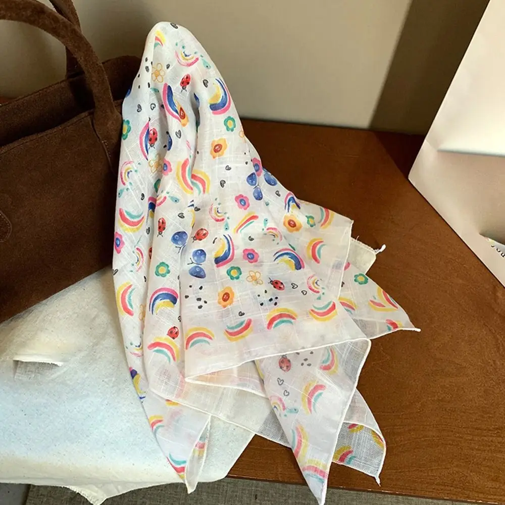 Headband Triangle Headscarf Cute Soft Wrap Cotton&Linen Printing Hair Scarf Pastoral Style Vintage Hair Ribbon Scarf Beach