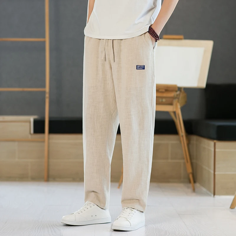 

Linen Men's Summer Thin Breathable Cotton Linen Casual Loose Long Pants Cone ape Pants Straight Leg Pants Comfortable Fit