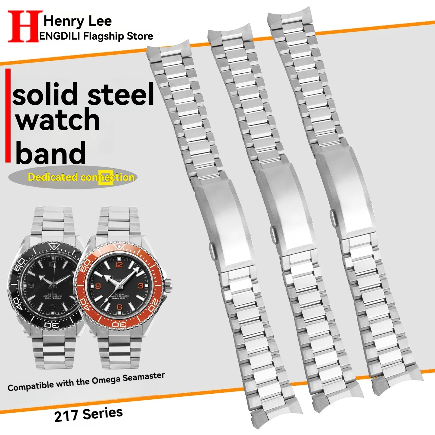For Omega Seahorse 600 sports mechanical men's watch 42mmDial 217.32.42 stainless steel watch strap with arc mouth bracelet 21mm