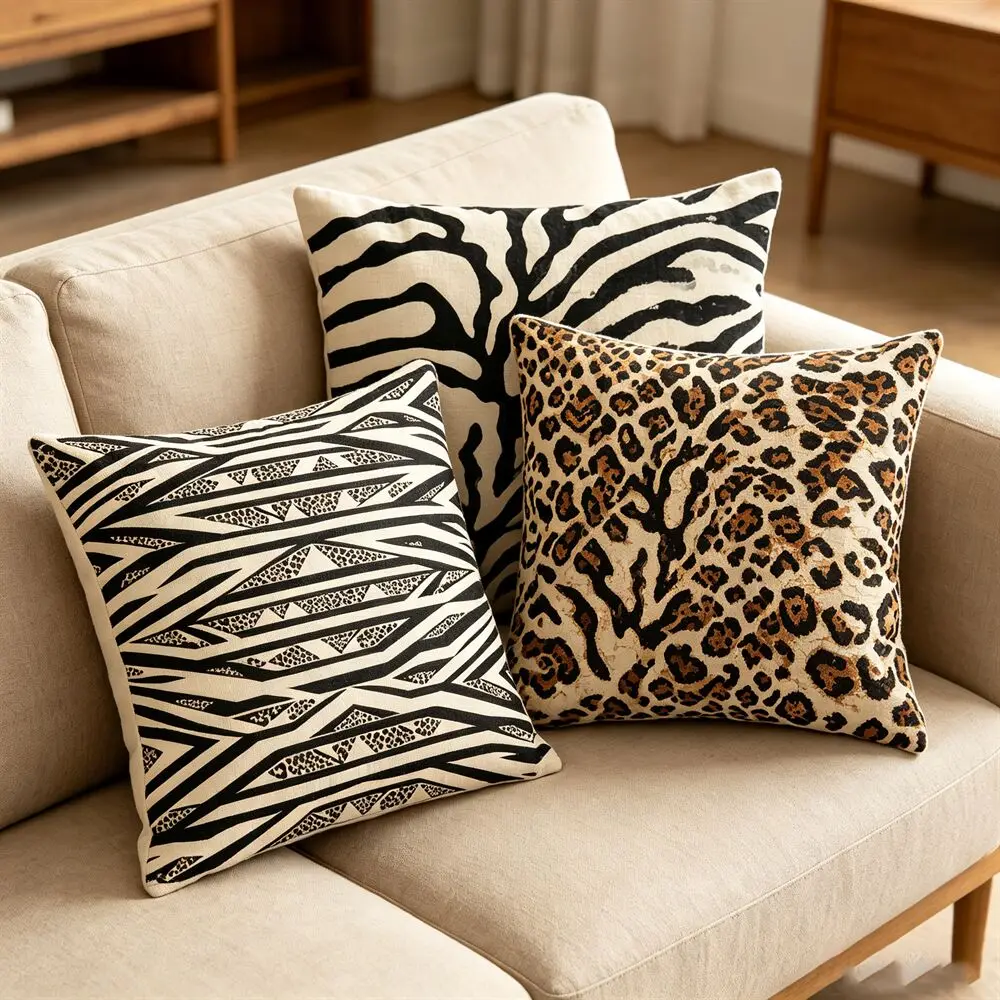 Black White Animal Print Cushion Cover 45x45cm Zebra Leopard Geometric Pattern Throw Pillow Case for Sofa Living Room Home Decor