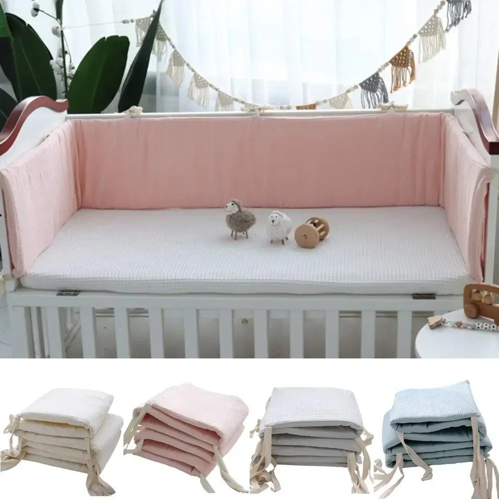 Baumwolle Weiche Textur Säuglingsbett Liner Abnehmbare Waschbar Einteilige Baby Krippe Stoßstange Schutz Um Kissen Neugeborenen Bettwäsche