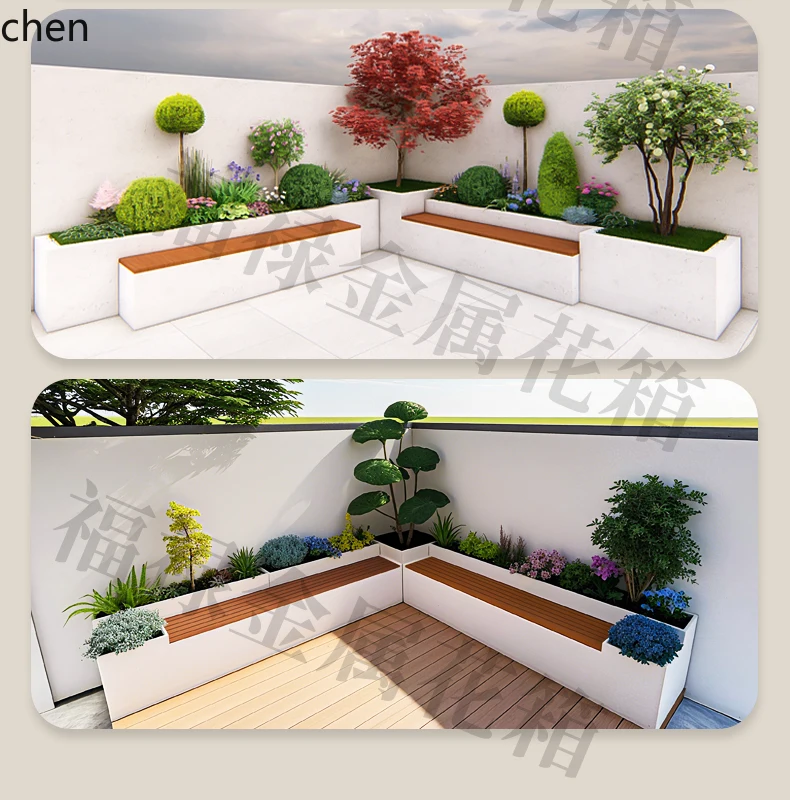 

QZT seat flower box stainless steel metal fence planting box
