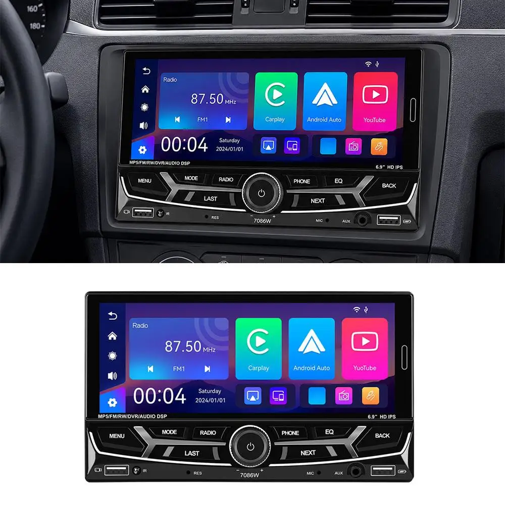 6.9 inch Car Wireless Carplay Dual Spindle MP5 Player, Specification:Standard(7086W-2900)
