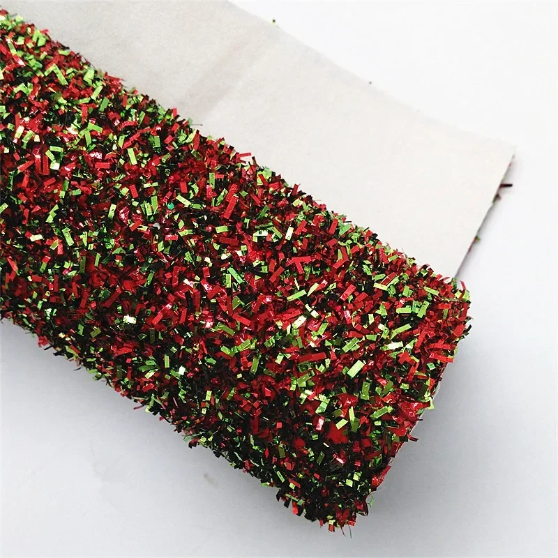 Red Green Tissel Glitter Leather Sheest elfs Rainbow Printed Synthetic Leather Glitter Leather Vinyl For Bow DIY 21x29CM Q1623