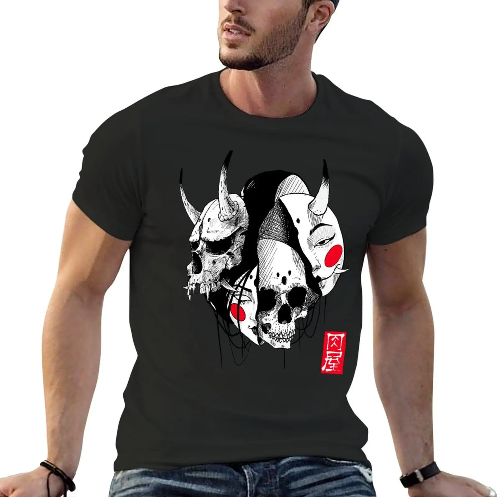 Japanese Evil Girl Hannya Samurai Mask T-Shirt blacks anime stuff Blouse customs men workout shirt