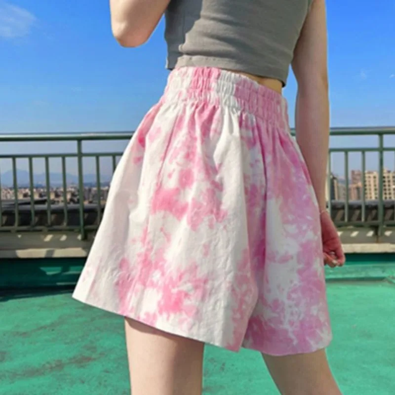 شورت التعادل صبغ للنساء ملابس الصيف مرونة الخصر شارع العليا الحلو كول بنات كل مباراة فضفاضة الكورية نمط جديد الموضة الإضافية