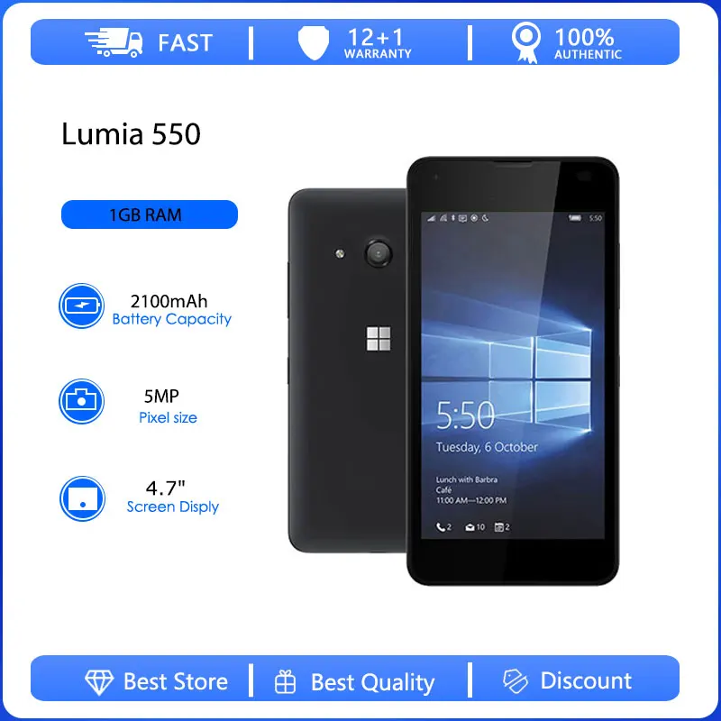 Восстановленный оригинальный мобильный телефон Lumia 550 с одной SIM-картой, разблокированный, 2100 мАч, 5 МП, сделано в Финляндии