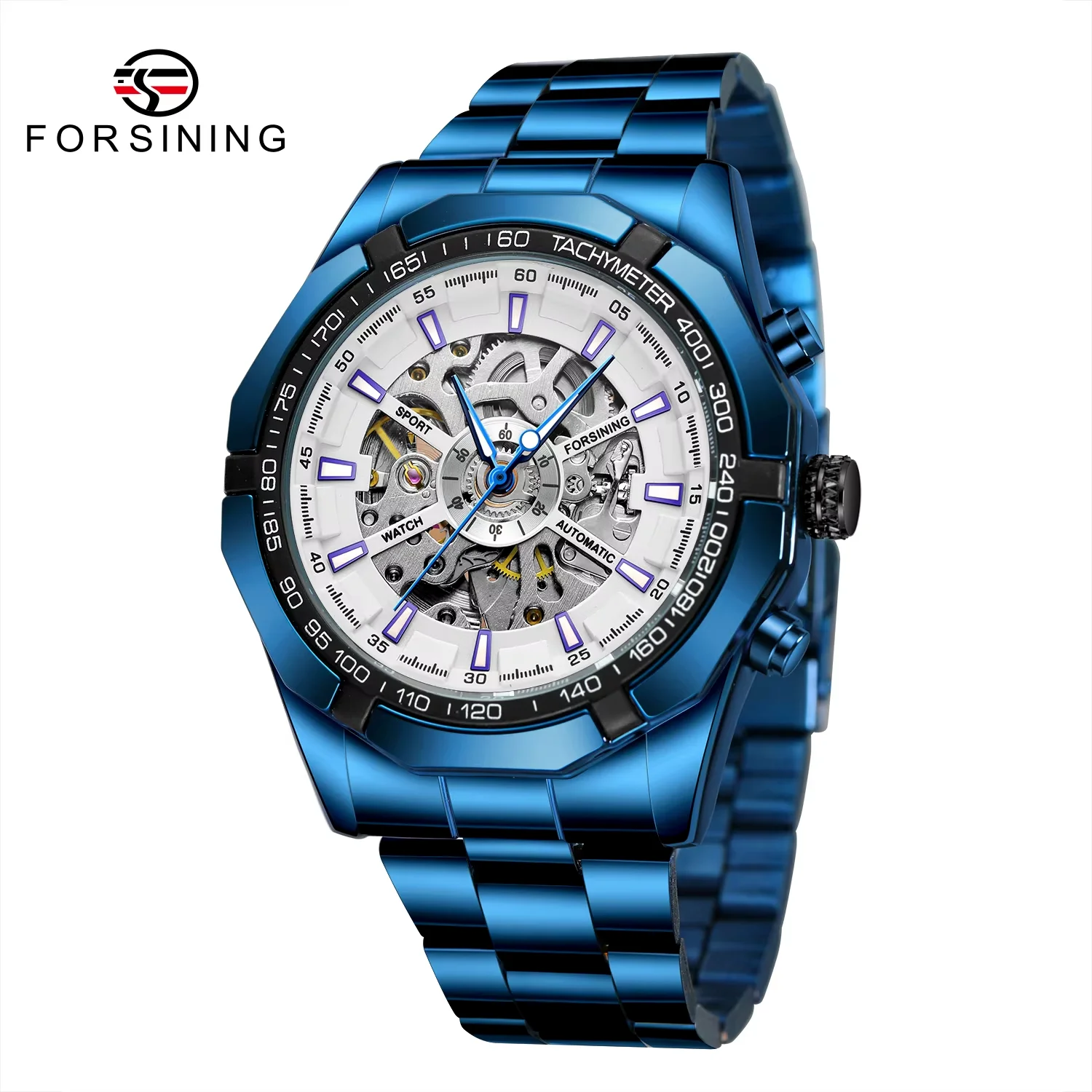 

Forsining mechanical watches men's leisure automatic mechanical watch wrist band mechanical watch blue steel belt