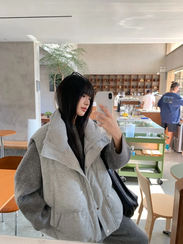 

Женский зимний модный утепленный жилет с воротником-стойкой, свободного кроя, с подплечниками, теплый хлопковый жилет-куртка