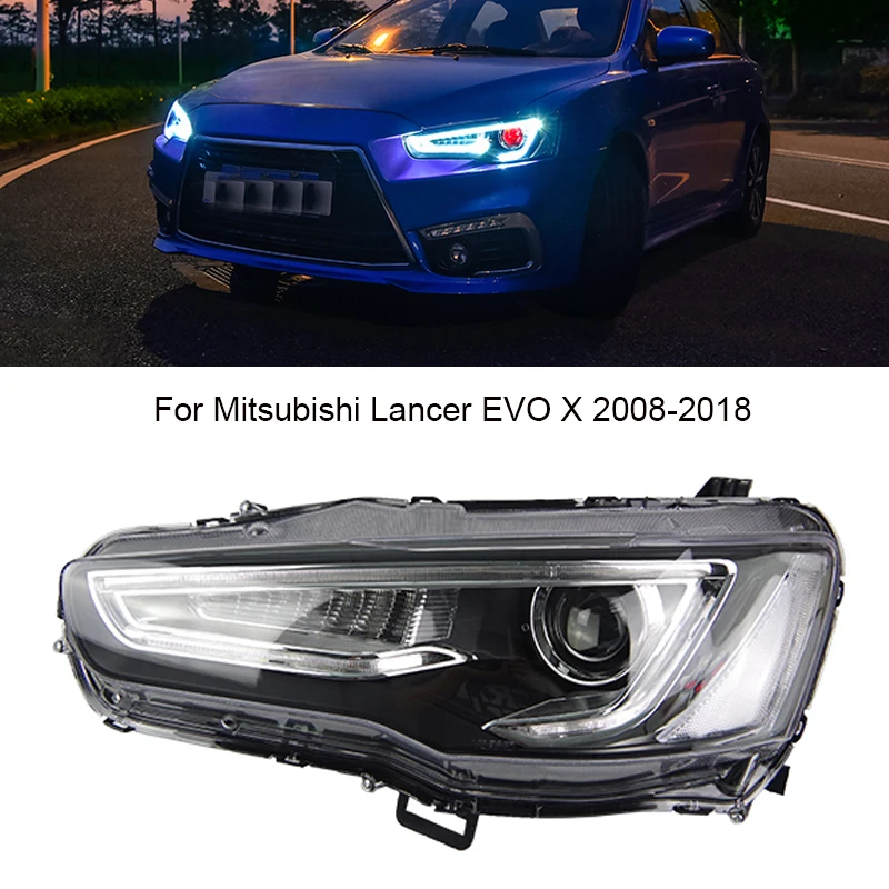 Headlight Assembly for Mitsubishi Lancer EVO X 2010 + Now Left and Right with LED DRL Running Light Sequential Turning Signal