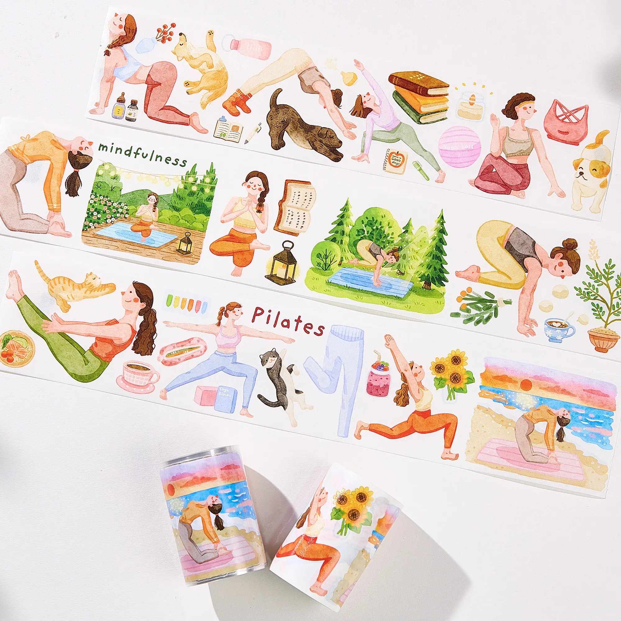 WT tape, yoga daily, yoga notes die cut figures yoga sports journal tape ins wind