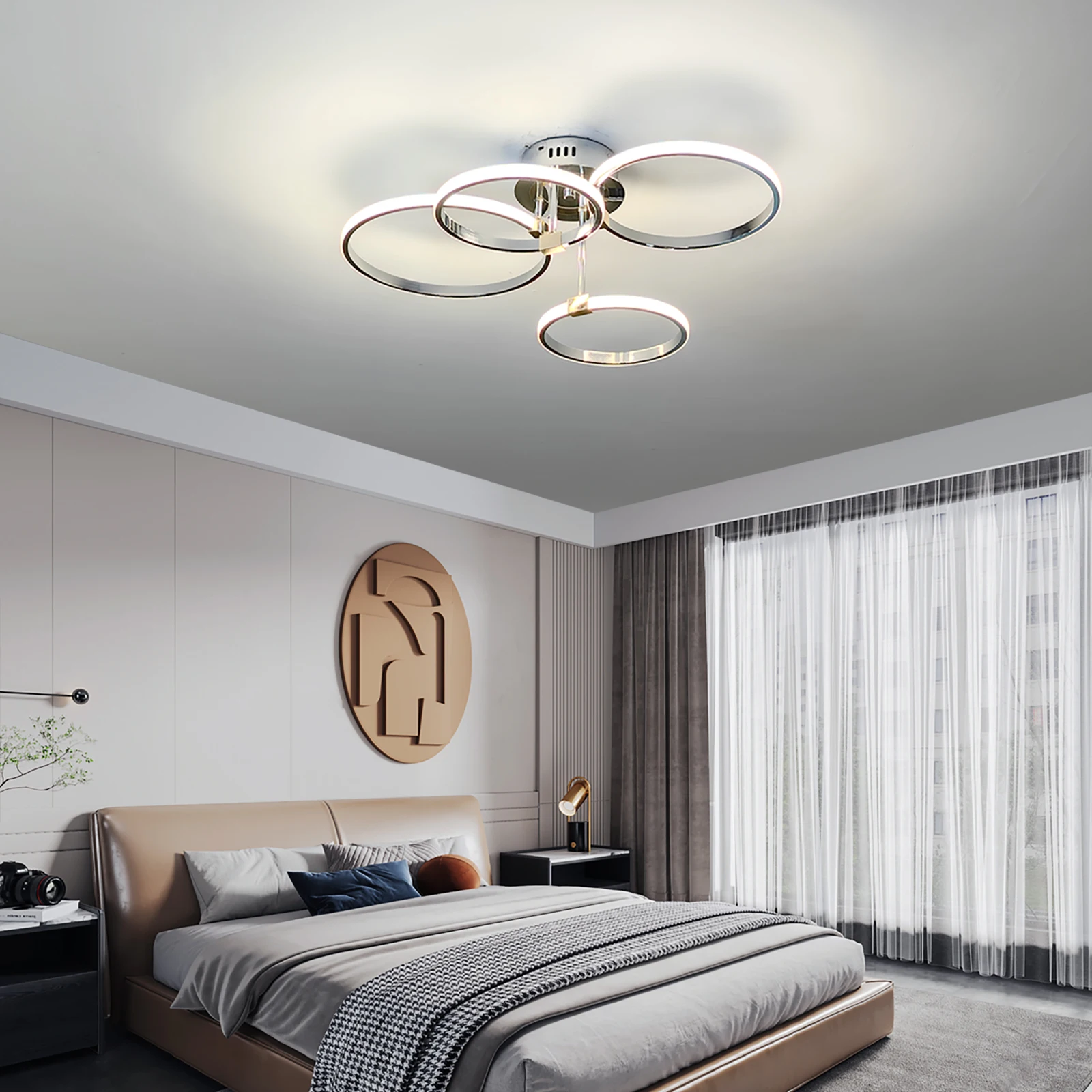 Modern Led Chandelier Gold/Chrome Led Ceiling Lights For Living Bedroom Kitchen 4-6 Ring Dimmable Ceiling Chandelier lustre